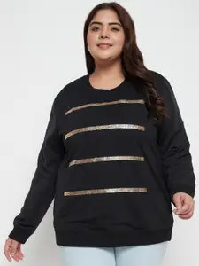 AUSTIVO Plus Size Striped Fleece Sweatshirt