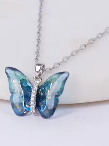 SALTY Vibrant Blue Winged Butterfly Beauty Pendant Necklace for Women