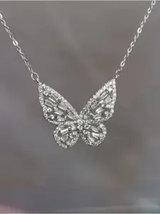 SALTY Stainless Steel Artificial Stones Studded Butterfly Necklace