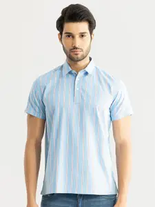 Snitch Striped Polo Collar Regular Fit T-shirt