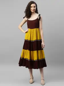 DEEBACO Colourblocked A-Line Midi Dress