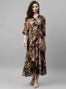 DEEBACO Floral Printed V-Neck Maxi Dress