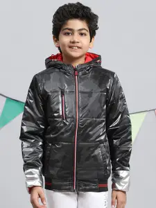 Monte Carlo Boys Abstract Printed Hooded Lightweight Bomber Jacket With Zip Detail