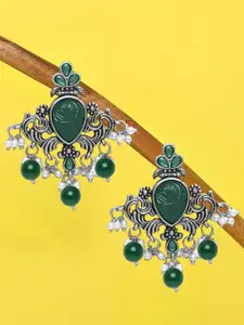 OOMPH Floral Artificial Stones & Beads Oxidised Drop Earrings