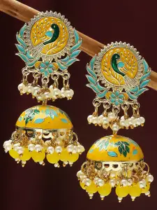 OOMPH Peacock Shaped Beaded Meenakari Jhumkas