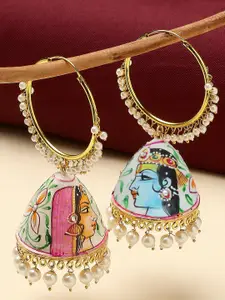 OOMPH Radha Krishna Design Dome Shaped Beaded Jhumkas