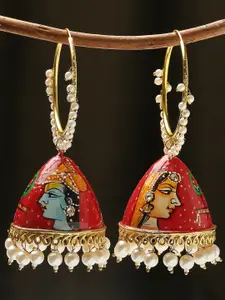 OOMPH Pearls Meenakari Printed Dome Shaped Jhumkas