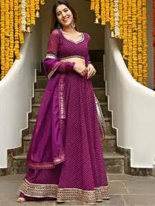 FABPIXEL Printed Sequinned Semi-Stitched Lehenga & Unstitched Blouse With Dupatta