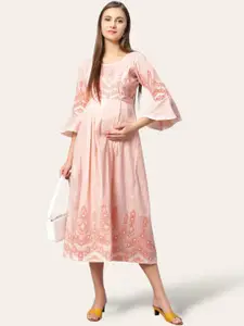 True Shape Floral Print Bell Sleeve Maternity Feeding Fit & Flare Midi Dress