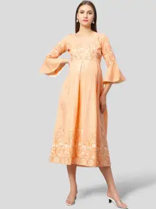 True Shape Floral Print Bell Sleeve Maternity Feeding Fit & Flare Midi Dress
