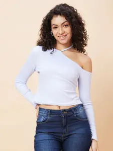 Globus One Shoulder Cut Out Ribbed Pure Cotton Crop Top