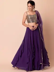 FABPIXEL Embellished Sequinned Semi-Stitched Lehenga & Unstitched Blouse With Dupatta
