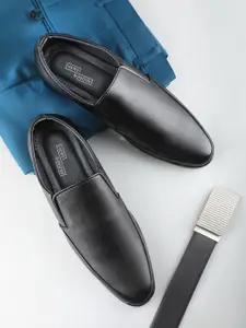 HERE&NOW Men Black Leather Formal Slip-On Shoes