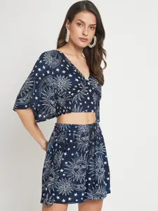 VELDRESS Printed V-Neck Top With Shorts