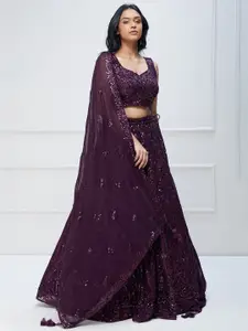FABPIXEL Embroidered Sequinned Semi-Stitched Lehenga & Unstitched Blouse With Dupatta