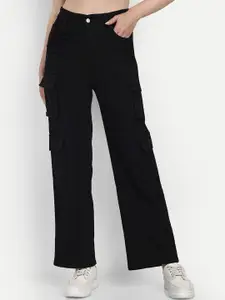BROADSTAR Women Smart Wide Leg High Rise Clean Look Stretchable Cargo Jeans