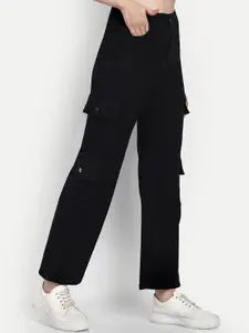 BROADSTAR Women Smart Wide Leg High Rise Clean Look Stretchable Cargo Jeans