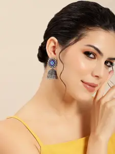 Sangria Silver-Plated Dome Shaped Jhumkas Earrings