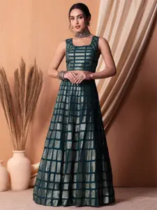 FABPIXEL Embroidered Sequinned Semi-Stitched Lehenga & Unstitched Blouse With Dupatta