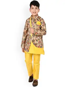 BAESD Boys Band Collar Straight Kurta & Pyjamas With Waistcoat