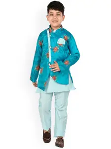 BAESD Boys Band Collar Straight Kurta & Pyjamas With Waistcoat