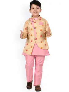 BAESD Boys Band Collar Straight Kurta & Pyjamas With Waistcoat
