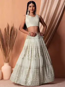 FABPIXEL Embroidered Sequinned Semi-Stitched Lehenga & Unstitched Blouse With Dupatta