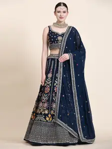 FABPIXEL Embroidered Sequinned Semi-Stitched Lehenga & Unstitched Blouse With Dupatta