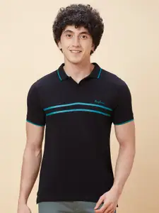 Being Human Pure Cotton Striped Polo Collar Casual T-shirt