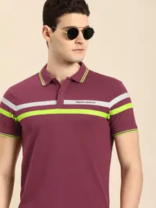 Being Human Striped Polo Collar Pure Cotton T-shirt