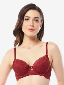 Amante Floral Self Designed Half Coverage Lightly Padded Bra With All Day Comfort