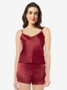 Amante V-Neck Lightly Padded Lace Detail Satin Camisole