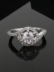 Estele Rhodium-Plated Cubic Zirconia-Studded Finger Ring