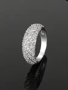 Estele Rhodium-Plated Cubic Zirconia-Studded Finger Ring