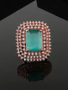 Estele Rose Gold-Plated Cubic Zirconia-Studded Finger Ring