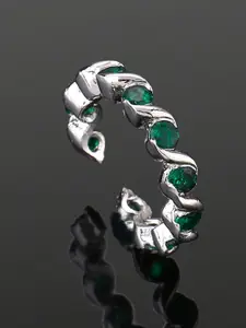 Estele Rhodium Plated Cubic Zirconia Studded Finger Ring