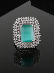 Estele Rhodium Plated Cubic Zirconia Studded Finger Ring