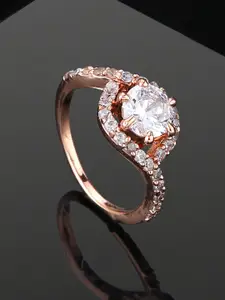 Estele Rose Gold Plated Cubic Zirconia Studded Finger Ring