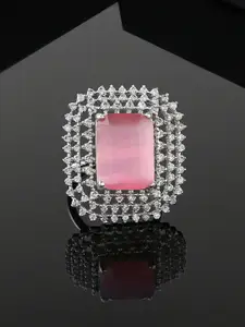 Estele Rhodium Plated Cubic Zirconia Studded Finger Ring