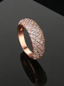 Estele Rose Gold Plated Cubic Zirconia Studded Finger Ring