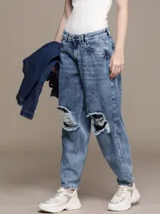 Moda Rapido Women Pure Cotton Mom Fit Slash Knee Light Fade Stretchable Jeans
