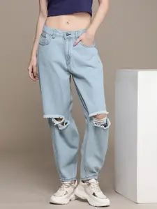 Moda Rapido Women Pure Cotton Straight Fit Slash Knee Jeans