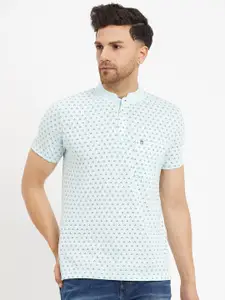 Duke Mandarin Collar Geometric Printed Slim Fit Cotton T-shirt