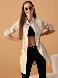 STREET 9 Striped Comfort Longline Cotton Oversized Casual Shirt