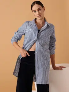 STREET 9 Comfort Oversized Striped Longline Pure Cotton Casual Shirt