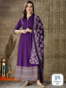 Stylum Ethnic Motifs Printed Thread Work Kurta With Dupatta