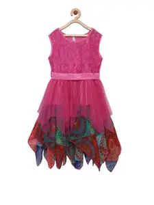 StyleStone Girls Pink Self-Design Fit and Flare Dress