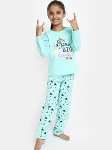 V-Mart Girls Typography Printed Cotton Night Suit