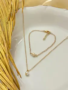 Ayesha Gold-Plated Pearl Pendant Necklace & Bracelet