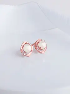 GIVA 925 Sterling Silver Rose Gold-Plated Beaded Contemporary Studs Earrings